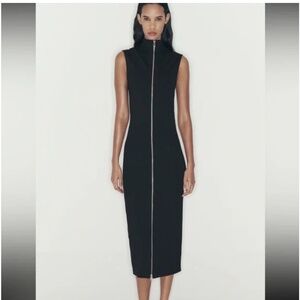 SOLD Zara black midi bodycon dress with zipper detail size M